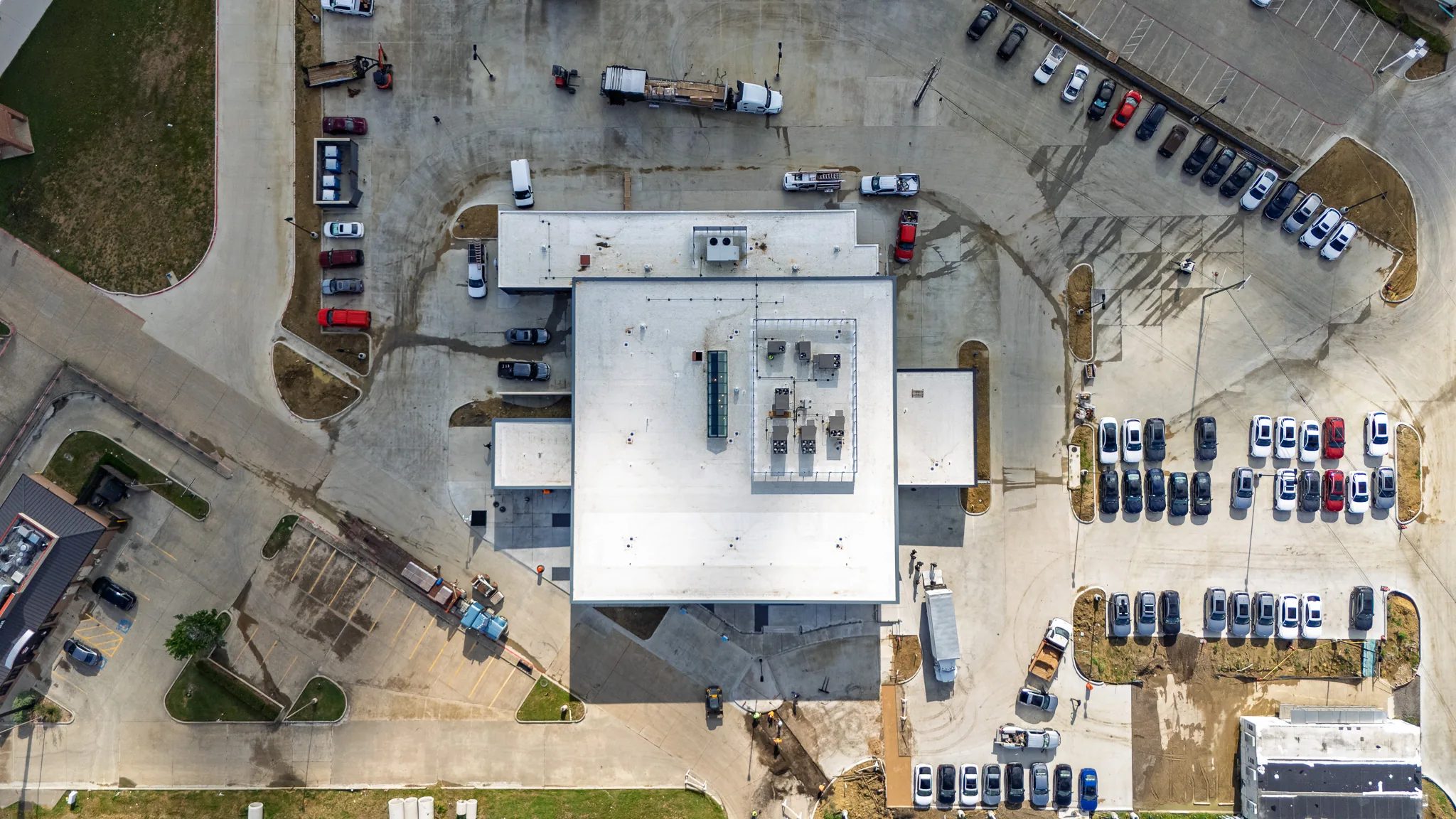 Top-down aerial of Clay Cooley Genesis of Mesquite under construction in Mesquite, Texas, built by The Charles Morgan Group
