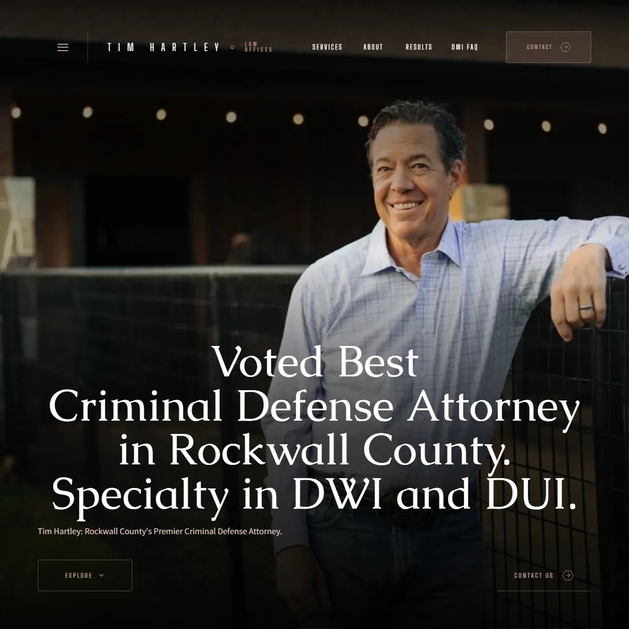 The Law Firm of Tim Hartley website, home page, as it stands in 2026